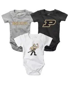Комплект из 3 боди Purdue Boilermakers для мальчиков и девочек, цвет: угольный/белый/серый меланж Wes & Willy