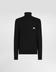 Вязаный свитер с высоким воротником и фирменной нашивкой Dolce & Gabbana, черный