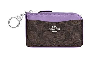COACH Женский кошелек для карт из холста и кожи фиолетовый и коричневый