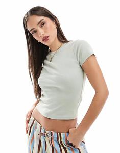 Футболка Hollister с короткими рукавами в рубчик зеленого цвета