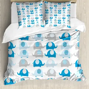 Пододеяльник ABAKUHAUS для детского сада, с мотивами слонов, с защитой от клещей, подходит для аллергиков, с наволочками, 200 x 200 см - 80 x 80 см, серо-голубой Abakuhaus