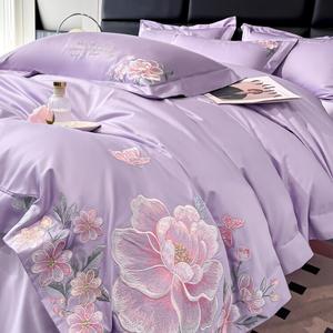 FUANNA Комплект постельного белья 1.5м, 4 предмета: пододеяльник 200×230см, простыня на резинке, 2 наволочки, цвет Gaozhu Zi, Class A Four Seasons Style