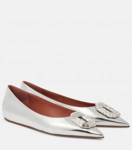 Балетки из кожи с декоративными элементами Camelia Amina Muaddi, Silver/White