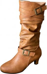 Женские ботинки ZBYY на высоком каблуке до середины голени, зимние свободные ботинки с круглым носком, на молнии и с пряжкой, низкий массивный каблук, осенние ботинки до середины голени, 10 Brown