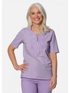 Футболка с кружевом, рубашка с круглым вырезом и вязаным крючком кружевом пастельно-сиреневого цвета GOLDNER