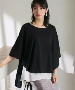 Многослойный пуловер из разных материалов, аккуратный сшитый топ с рукавами три четверти и блузка Pourvous, цвет Black