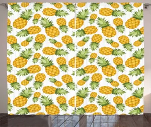 Желто-белая деревенская штора ABAKUHAUS, цвет спелого ананаса, присборенная тесьма для спальни с петлями и крючками, 280 x 245 см, желто-зелено-белый Abakuhaus