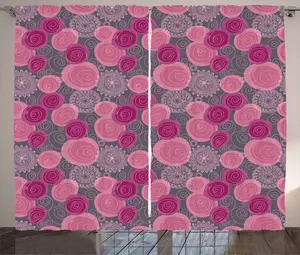 Розово-серая штора в деревенском стиле ABAKUHAUS с нарисованными цветами, универсальная тесьма для гостиной с петлями и крючками, 280 x 225 см, цвет пурпурно-фуксия серый Abakuhaus