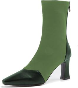 Женские модные носковые ботильоны FSJ с острым мыском, массивным каблуком, на щиколотку, из эластичной замши, удобные, сексуальные, с молнией, осень-зима, нарядные ботильоны средней длины, размер 4-15 США, Green