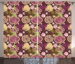 Штора ABAKUHAUS "Рустик" каштаново-коричневого цвета, сливовый, с французской Эйфелевой башней, универсальная ленточная штора для гостиной с петлями и крючками, 280 x 175 см, светло-зеленый, фиолетовый Abakuhaus