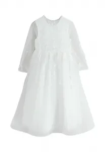 Коктейльное/Вечернее платье прямого кроя с цветочной вышивкой, длинными рукавами и бантом из цветов Next, White