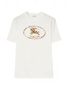 Футболка из хлопка с принтом "Шахматный рыцарь" BURBERRY, бежевый