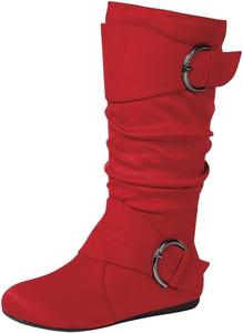 Сапоги женские Forever Link Klein-70 с закрытым круглым носком, пряжкой, плоским каблуком и средней голенью, New Red Su