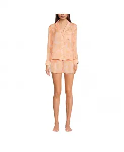 Женский пижамный комплект из двух предметов из матового атласа: топ с длинным рукавом и шорты Lands' End, оранжевый