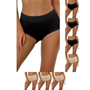 8 пар женских хлопковых трусиков с высокой талией, кружевной отделкой, эффектом контроля живота и полным покрытием Inspire Chic, Black Beige