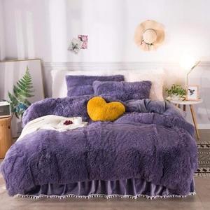 EAGLCQA Комплект постельного белья плюшевый мохнатый серый белый розовый Color 9