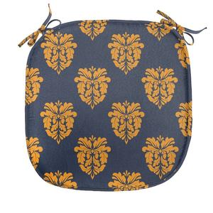 ABAKUHAUS Дамасская подушка для обеденного стула Античные цветы Декоративная водонепроницаемая подушка с ремнями для кухонных сидений 40 см x 40 см Темно-синие бархатцы, коричневый