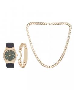 Мужские аналоговые часы с черным силиконовым ремешком 42 мм, подарочный набор с ожерельем и браслетом American Exchange, черный