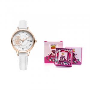 Disney Часы Strawberry Bear Series Quartz Movement Leather Strap Watch Women's Watch White Dial