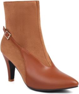 Женские модные ботильоны Aflngle на высоком каблуке-стилет, с острым носком, комбинированные, с боковой молнией и ремешком с пряжкой, короткие, удобные, без застежки, для свадеб и вечеринок, Brown