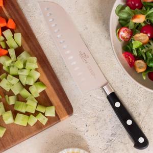 Sabatier Rousselon, нож сантоку с сотовым узором, нержавеющая сталь, 18 x 30 x 30 см, черный