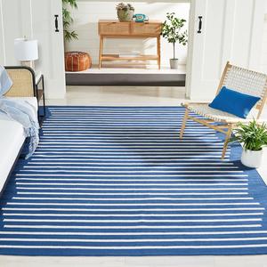 SAFAVIEH ковер 244 x 305 см - коллекция Montauk - большой - Navy & Ivory, ручной работы плоское плетение хлопок, Boho Farmhouse полосатый узор, идеально для гостиной, спальни, офиса, столовой (MTK313N)