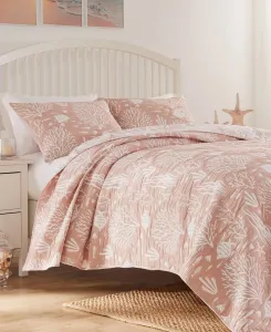 Комплект из 3 предметов: двустороннее покрывало Marina из жаккардовой ткани, размер Full/Queen Greenland Home Fashions, Blush