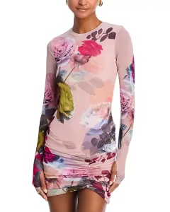 Платье мини Mirza с длинными рукавами и сборками на юбке Afrm, розовый