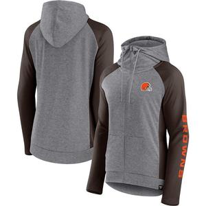 Женская толстовка с капюшоном Fanatics с логотипом Heather Grey/Brown Cleveland Browns и молнией во всю длину, реглан с закрытыми сторонами, цвет Brn Grey
