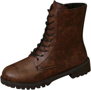 Женские ботильоны на шнуровке с боковой молнией, заостренный носок, низкий каблук, противоскользящие, повседневные западные короткие ботинки Generic, Brown