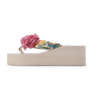 Женские шлепанцы XMISTUO 7356 бежевые с фиолетовым цветочным принтом на резиновой подошве с вышивкой, бесшумные, устойчивые к запахам, износостойкие, противоскользящие