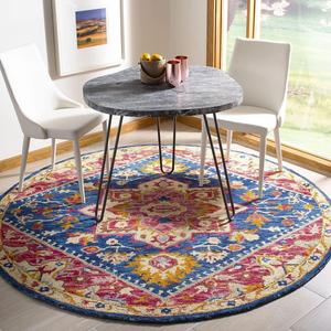 Ковер SAFAVIEH, 122 x 122 см, Aspen Collection, круглый, Navy & Fuchsia, ручной работы, бохо медальон, шерсть, идеален для помещений с высокой проходимостью в гостиной, спальне (APN513N)