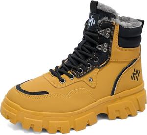 MODME Мужские зимние ботинки водонепроницаемые, короткие ботинки с меховой подкладкой, зимние ботинки для снега для мужчин, противоскользящие, для работы на улице и походов, черные, зеленые, желтые