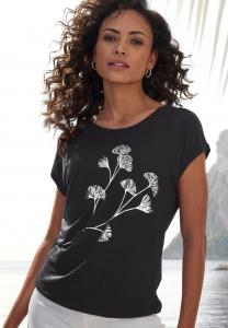 Футболка LASCANA KURZARM, Schwarz/Black