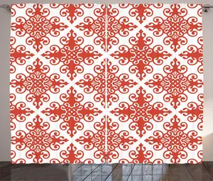 Штора ABAKUHAUS, красная, в деревенском стиле, с западным орнаментом в виде завитков, универсальная, для гостиной, ленточная штора с петлями и крючками, 280 х 225 см, цвет белый красный Abakuhaus