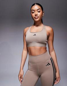Спортивный бюстгальтер Adidas Training PWRCT с высокой поддержкой светло-коричневого цвета