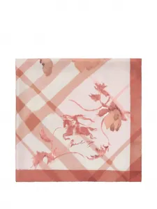 Шелковый шарф с акварельной клеткой BURBERRY, розовый