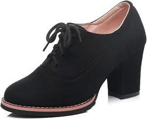 Женские замшевые ботильоны MIOKE с шнуровкой, полуботинки до щиколотки, с круглым носком, массивным каблуком, ольстерские туфли, короткие платьевые ботинки, Black-Velvet Lined