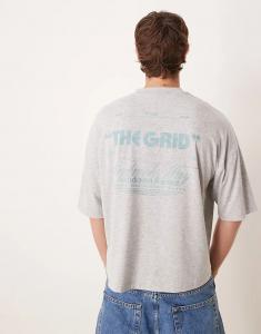 Футболка ASOS DESIGN свободного кроя с принтом на спине в цвете «меланжевый серый»