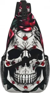Сумка через плечо с принтом в виде красных роз и черепов для мужчин и женщин, сумка-кроссбоди, дорожная сумка для походов и однодневных прогулок.