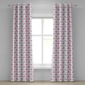 Шторы на люверсах ABAKUHAUS Love, розовые сердечки и волшебная лошадка-пони, для девочек, с рисунком сказочных игрушечных животных, декоративные, двухпанельные, 280 см x 245 см, розово-белые Abakuhaus