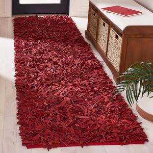 Ковер SAFAVIEH, 69 x 275 см, Leather Shag Collection Runner, красный, ручная вязка, современная кожа, не линяет, прост в уходе, идеален для помещений с высокой проходимостью в гостиной, спальне (LSG511D)