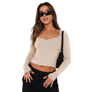 Женский топ с длинным рукавом и плиссированным лифом sweetheart neck y2k Yesfashion, Apricot