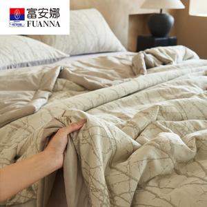 Fuanna Летнее одеяло 180х220 см из трехслойного жаккарда, комплект (одеяло, 2 наволочки, простыня), цвет Forest-Coffee