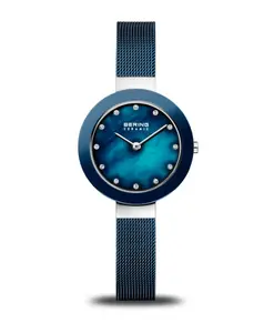 Женские часы керамический браслет 29 мм Milanese 11429-387 Bering, синий