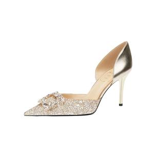 Тонкие каблуки-шпильки 8 см женские светло-золотые Zubumei, телесные