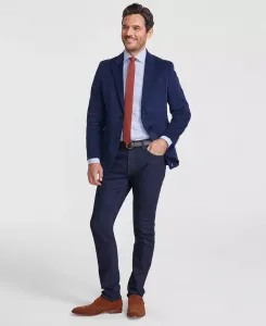 Мужской современный приталенный спортивный пиджак из эластичного вельвета с налокотниками Nautica, синий