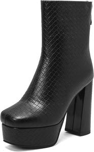 Женские ботильоны на супер высоком каблуке с квадратным носком и молнией Renessmi, Black 2