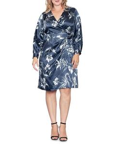 Стандарты и практики Платье больших размеров из искусственного атласа с запахом standards & practices, синий