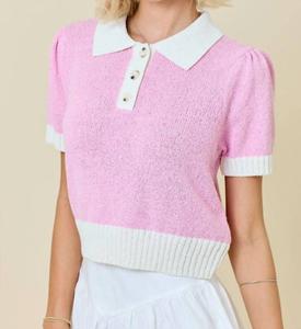 Sweater Terry Polo Top In Powder Pink Day + moon